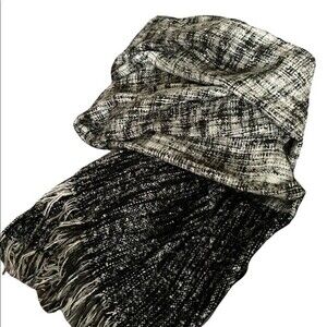 Holly Bracken Scarf Shawl Wrap.Tweed Style Texture in black gray and white